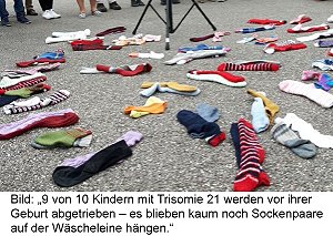 Bild: „9 von 10 Kindern mit Trisomie 21 werden vor ihrer Geburt abgetrieben – es blieben kaum noch Sockenpaare auf der Wäscheleine hängen.“